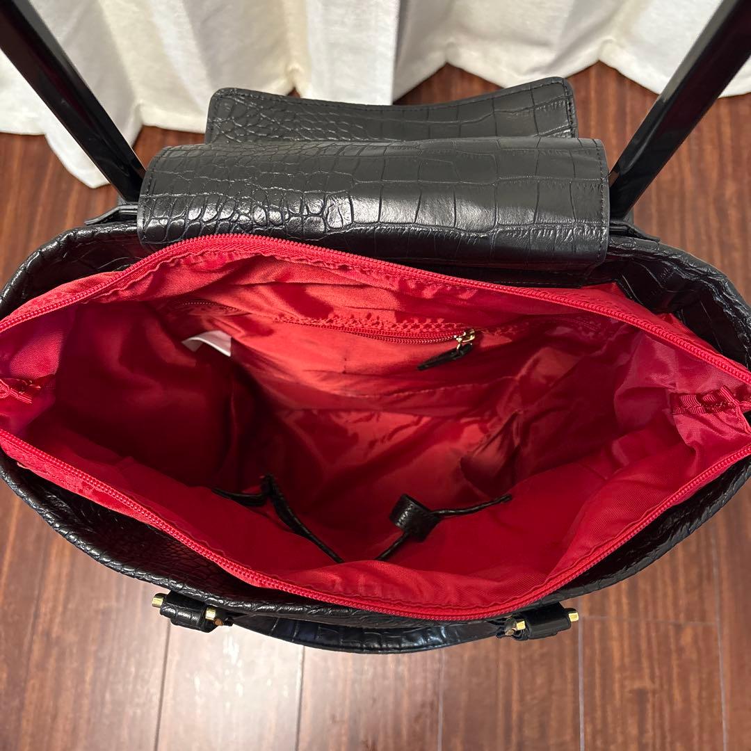 【美品】SWANY スワニー クロコ型押しトートキャリーバッグ (黒) Lサイズ
