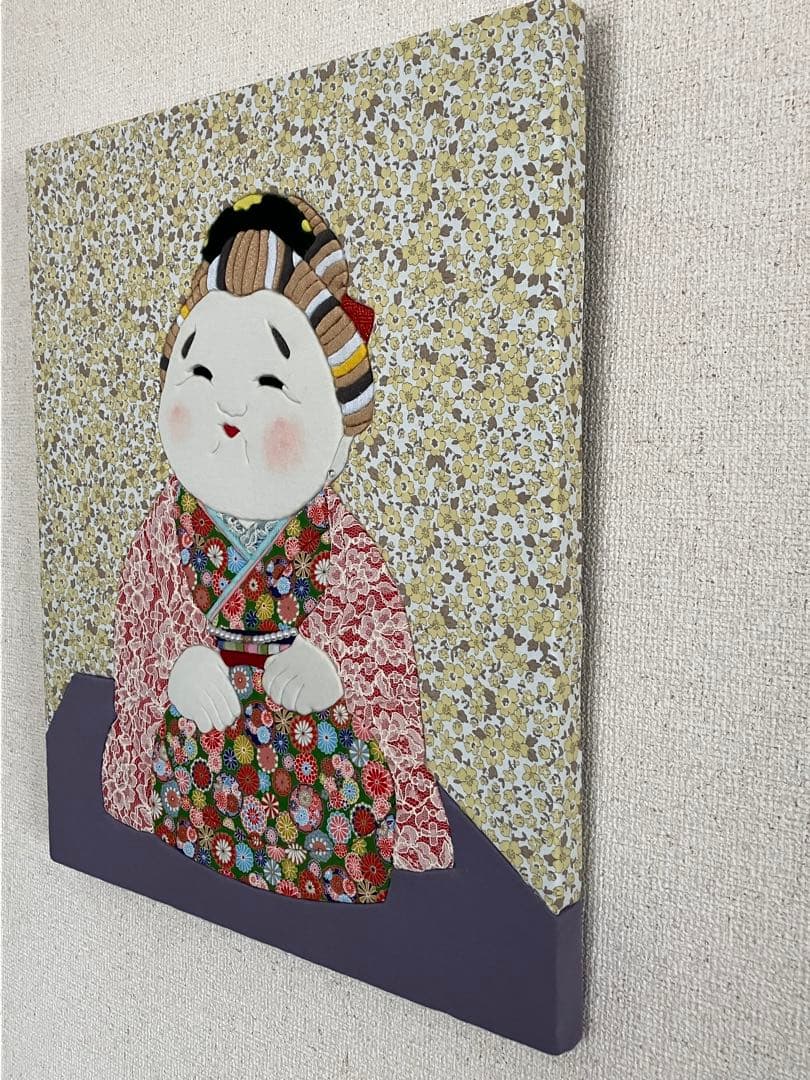 キメコミ　パッチワーク　デザインアート　壁掛けインテリア　お福さん　縁起物