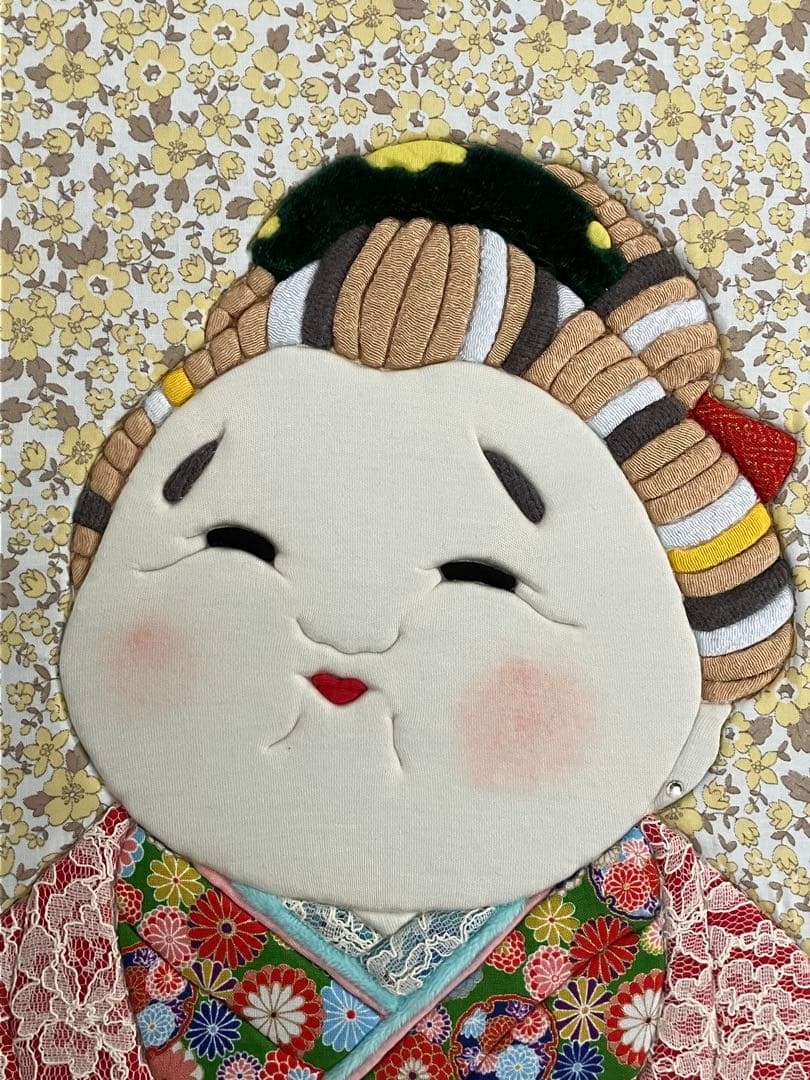 キメコミ　パッチワーク　デザインアート　壁掛けインテリア　お福さん　縁起物