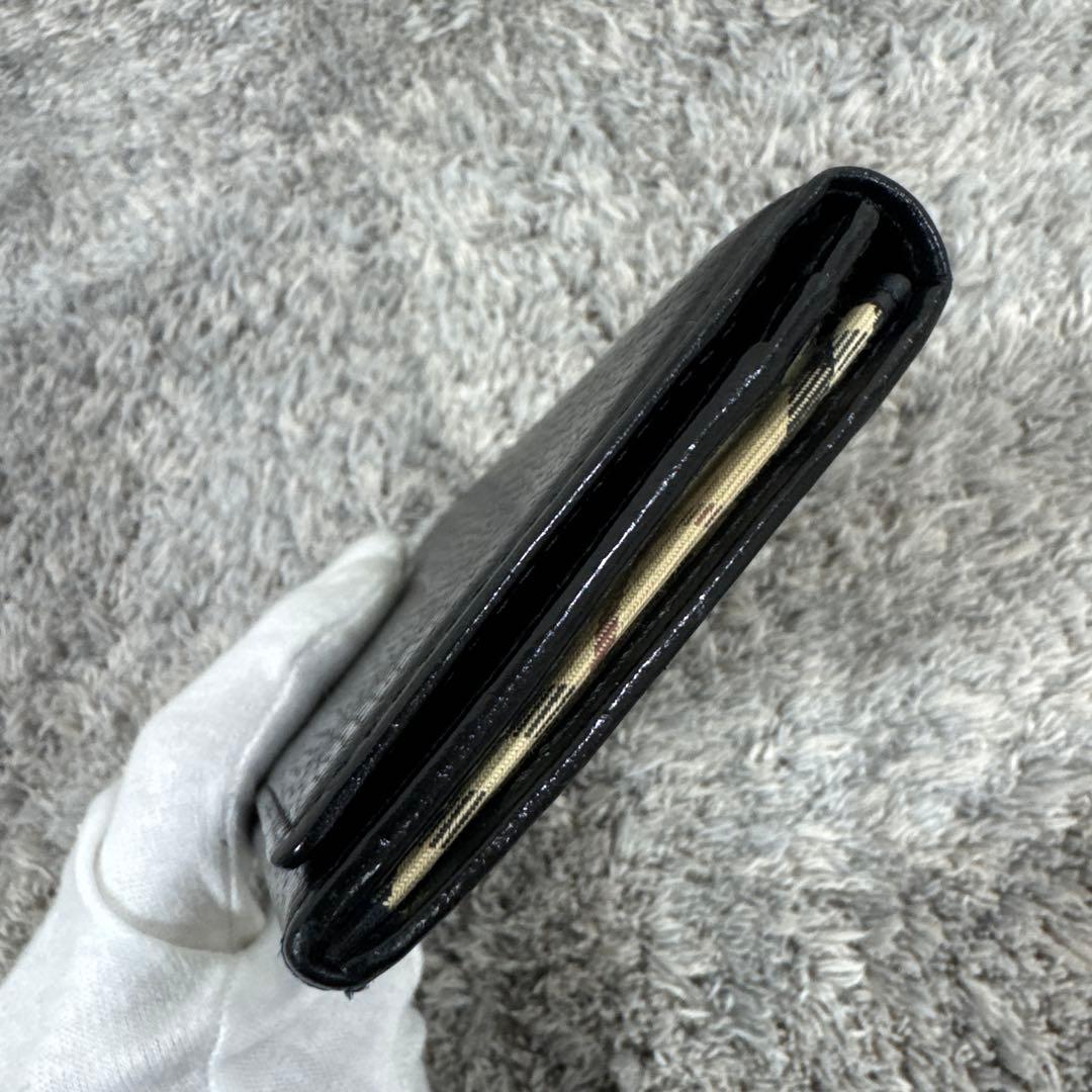 美品 BURBERRY バーバリー シボレザー ブラック 長財布 内ノバチェック