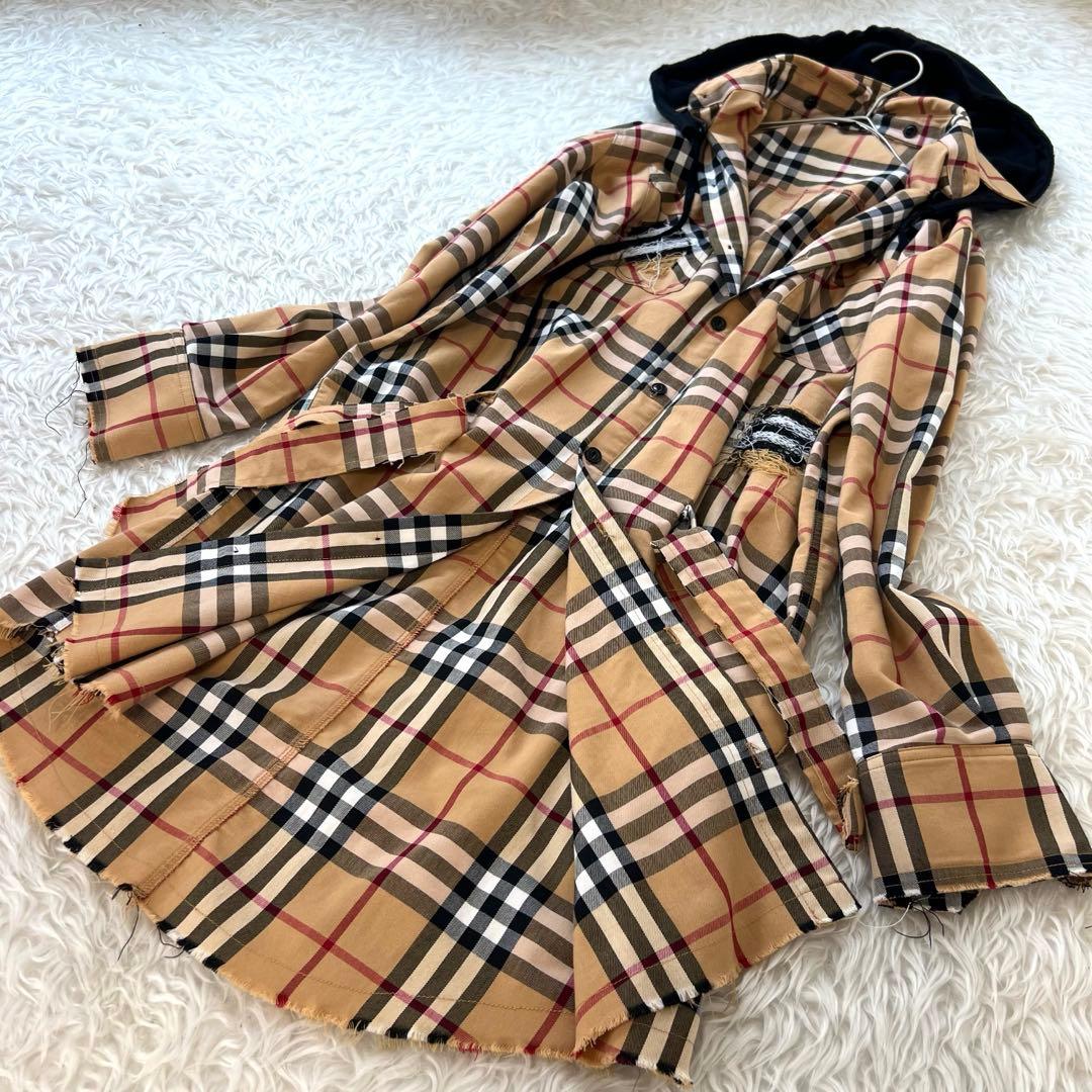 BAGARCH ユニセックス ダメージ加工チェック柄 トレンチ シャツワンピ