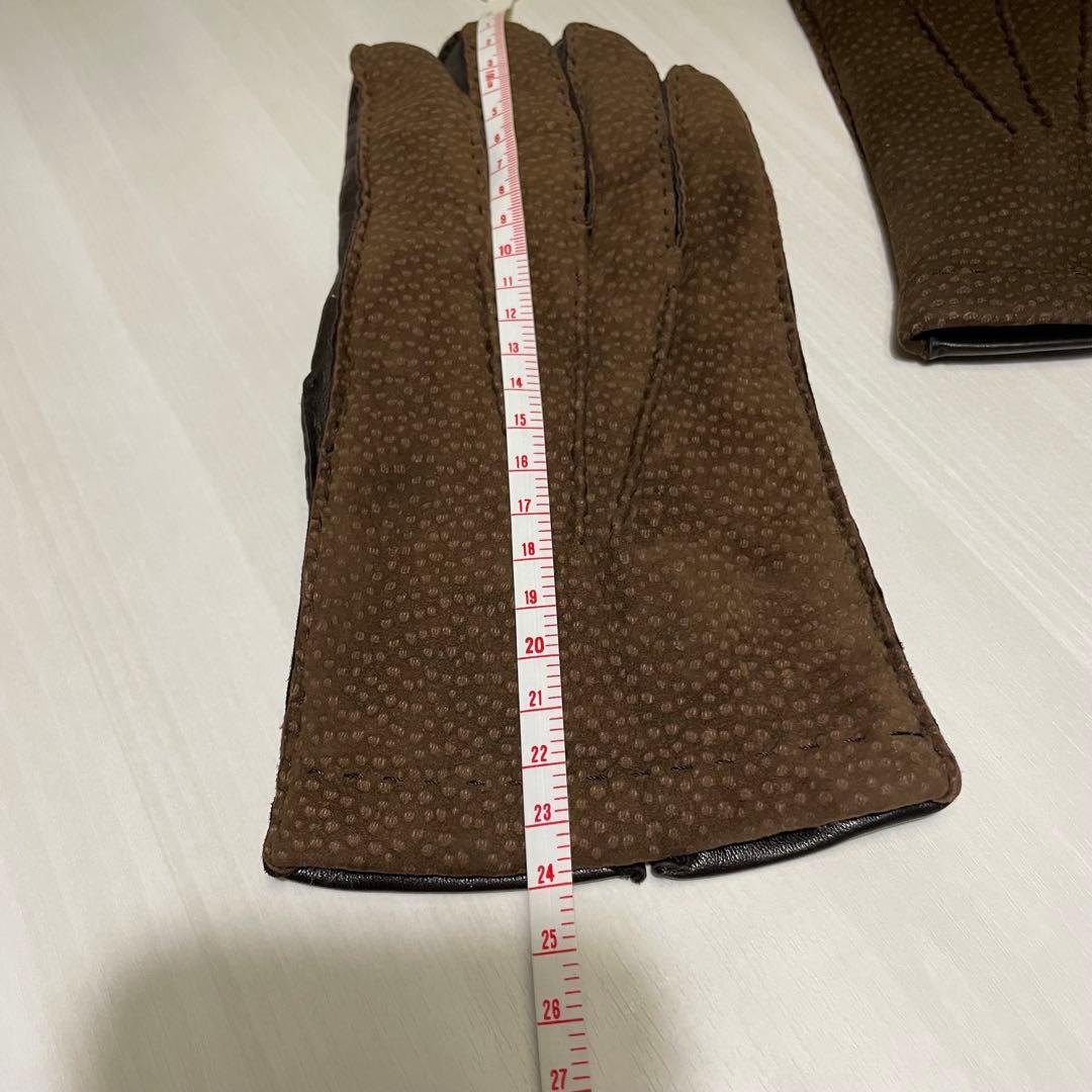 美品☆メンズ 手袋☆カピバラレザー☆ブラウン☆ファー☆毛皮