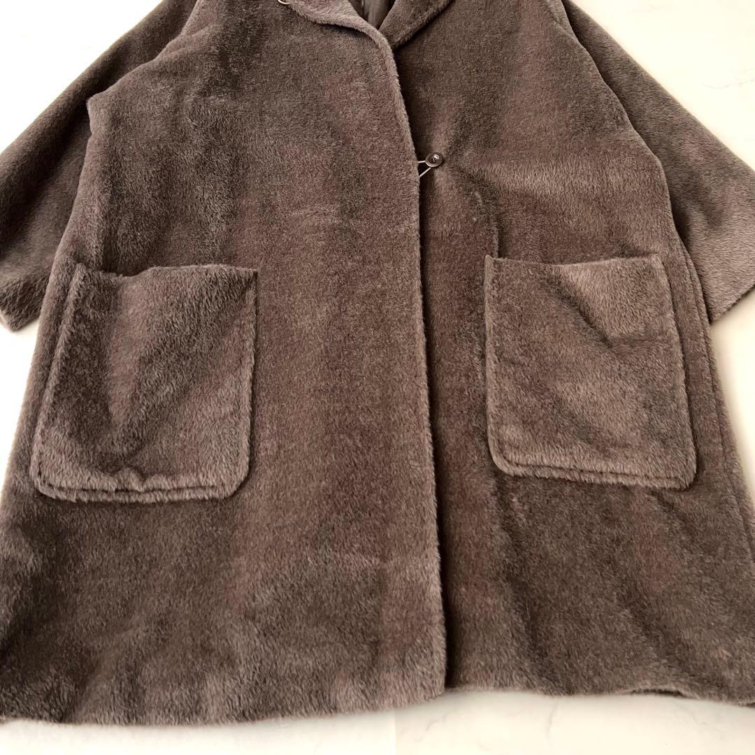 極美品 マックスマーラ アルパカ シャギー 白タグ ロングコート ブラウン 40