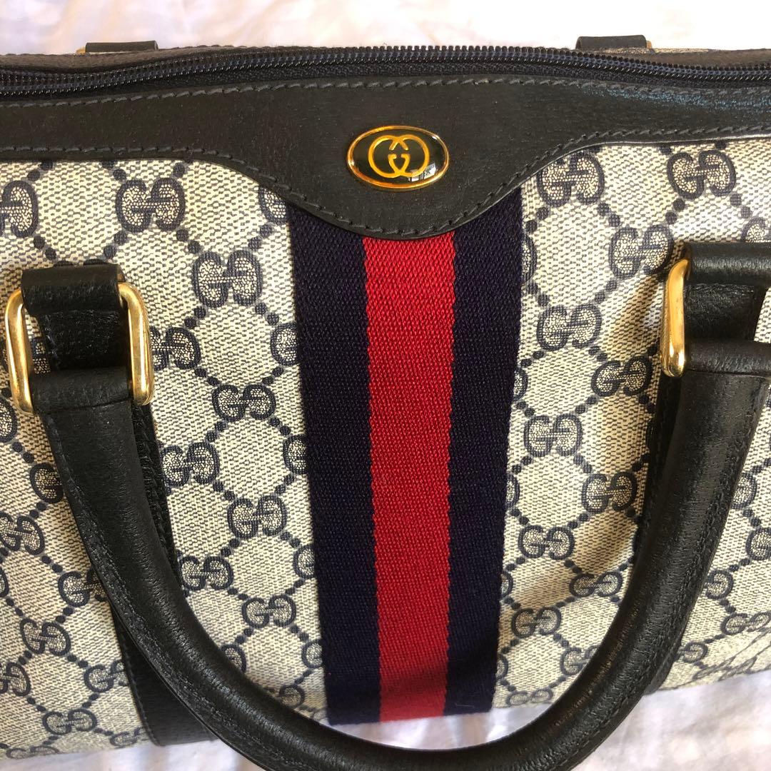 GUCCI シェリーライン GG ネイビー ボストンバッグ レザー