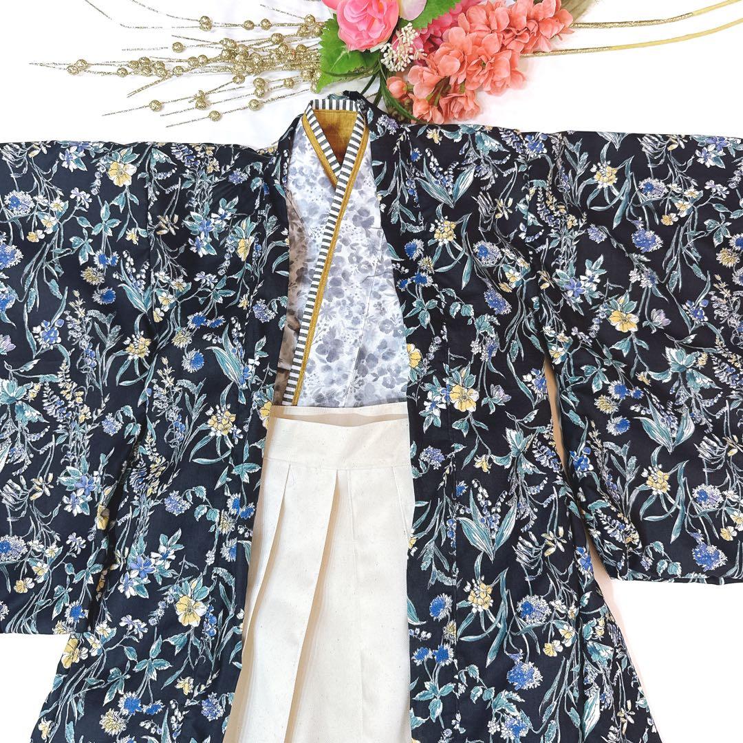 ◯七五三にオススメ◯男の子オシャレ花柄５歳七五三羽織り袴セット110〜120