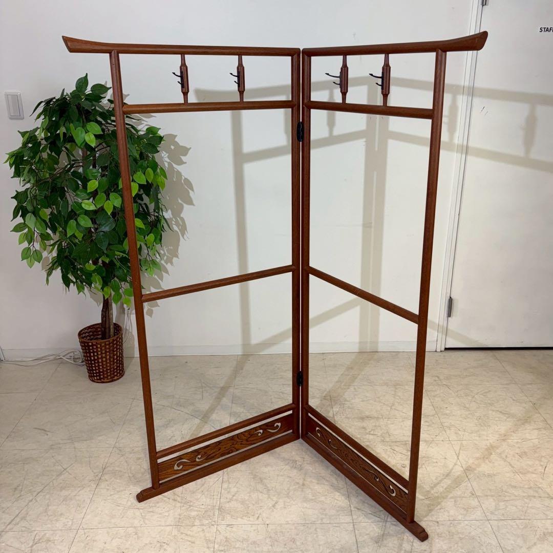 昭和レトロ 折りたたみ衣桁 古民具 欅 衣紋掛け 古道具 鋤彫 着物