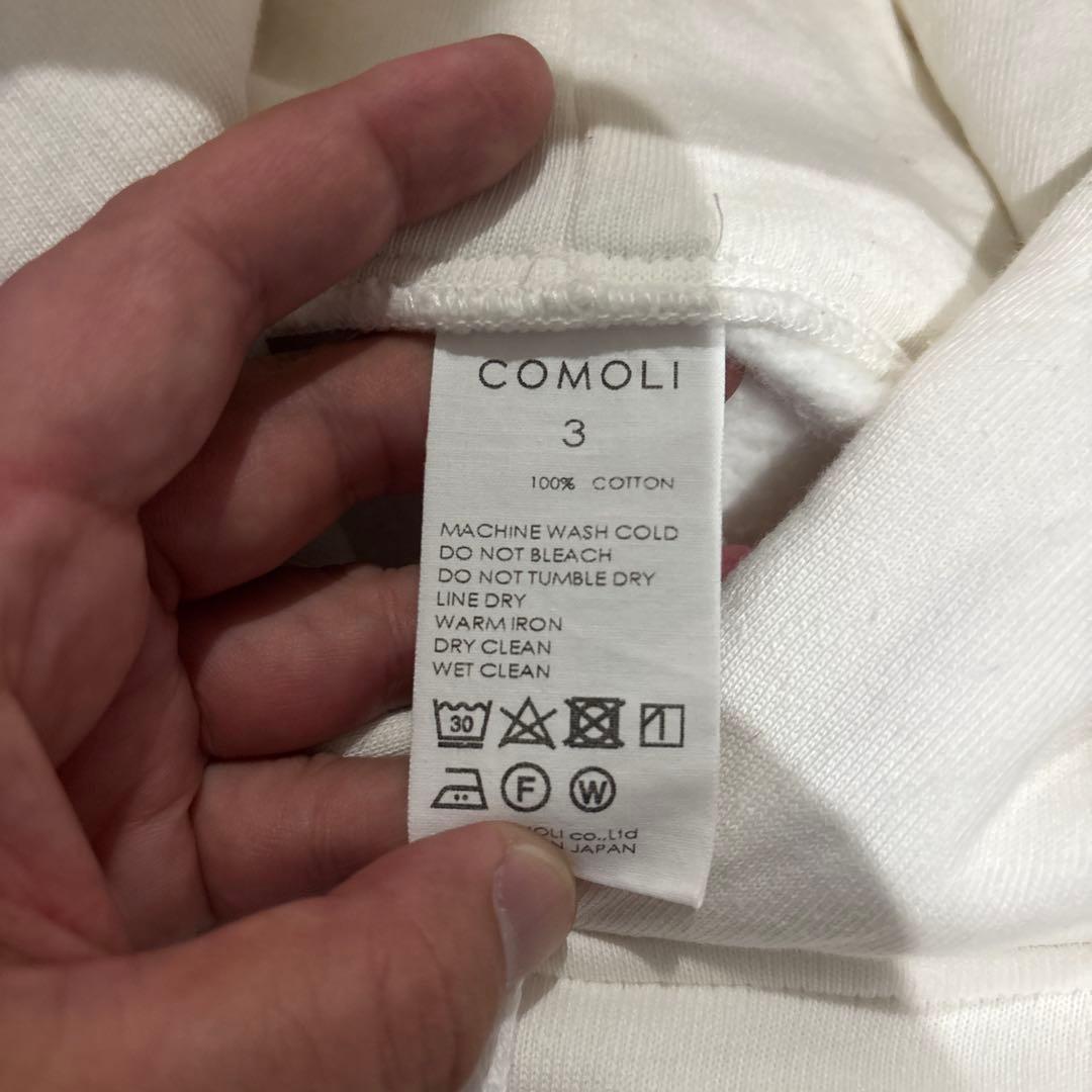 COMOLI 22SS コットン吊裏毛パーカー フーディ 白 3