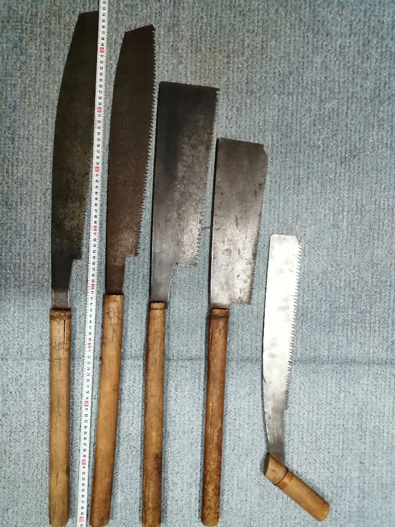 ノコギリ５本セット　本革製釘腰袋付き