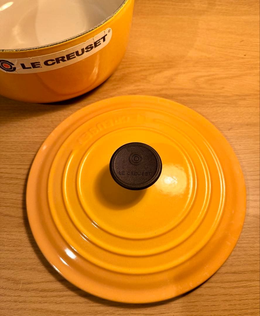 ル・クルーゼ ココットロンド LE CREUSET イエロー 鋳鉄鍋 蓋付き⑳