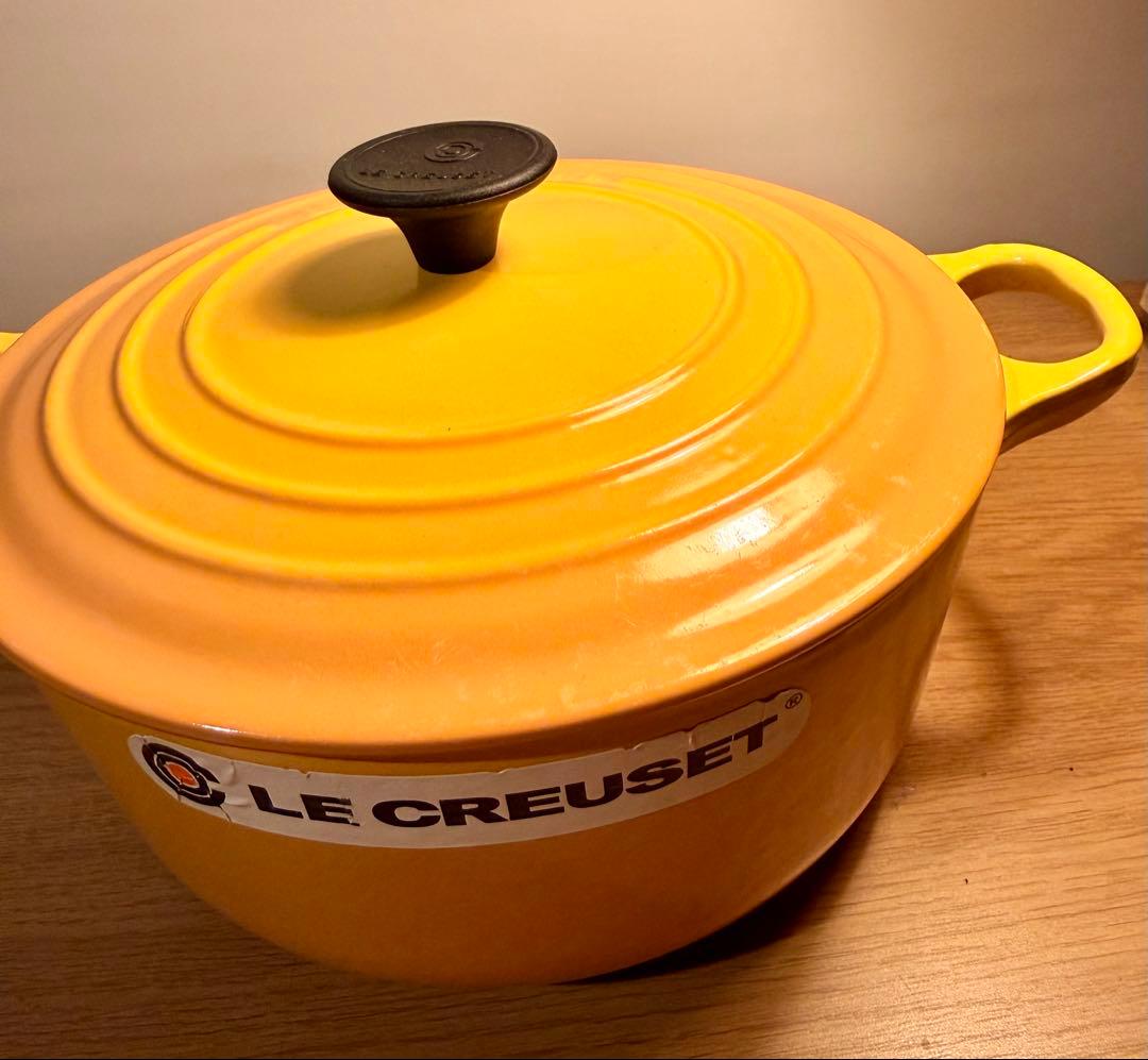 ル・クルーゼ ココットロンド LE CREUSET イエロー 鋳鉄鍋 蓋付き⑳