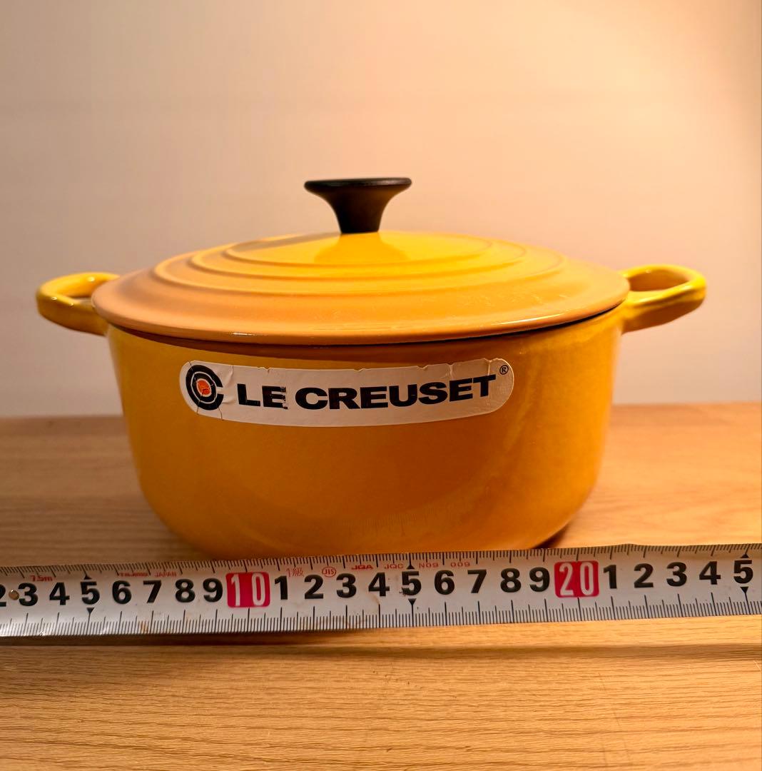 ル・クルーゼ ココットロンド LE CREUSET イエロー 鋳鉄鍋 蓋付き⑳
