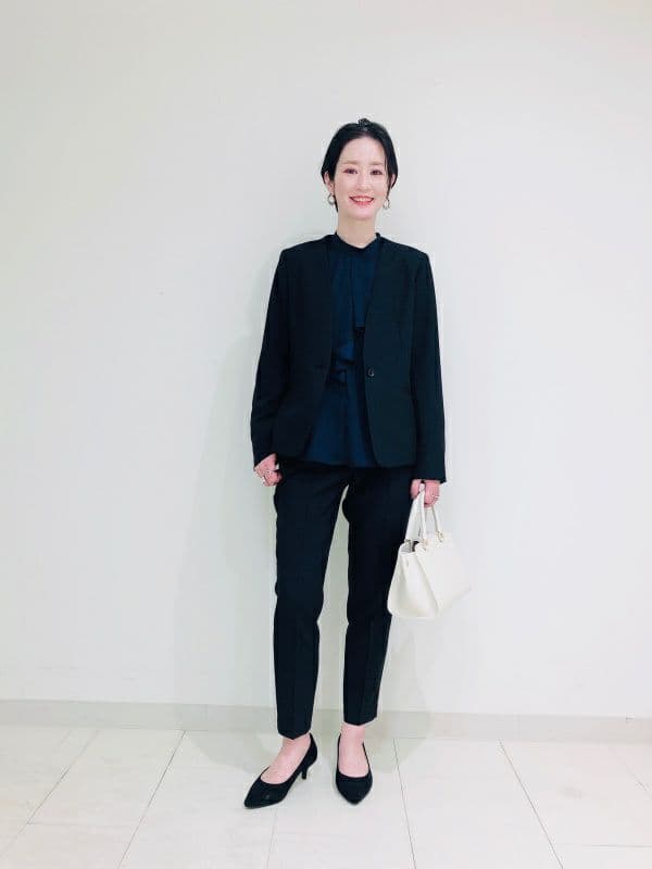 PLST プレミアムオックスカラーレスジャケット&テーパードパンツ黒セットアップ