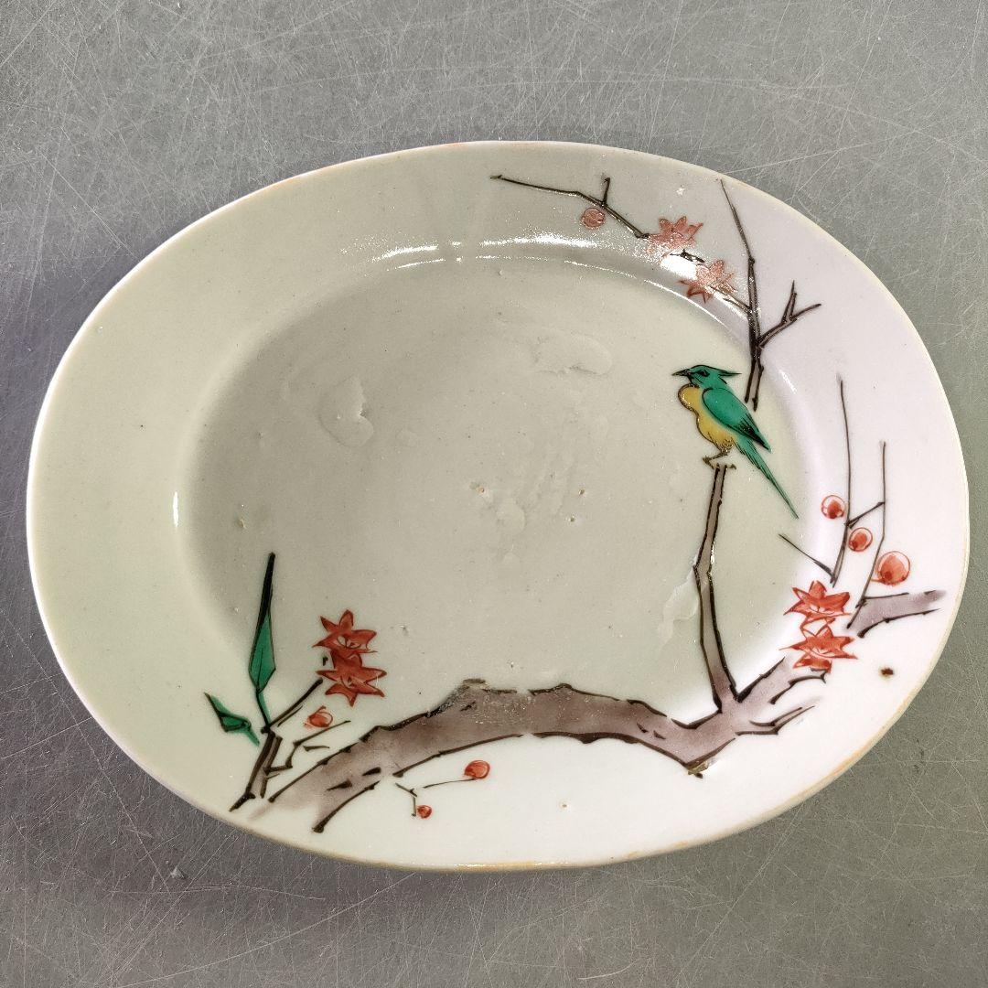 A1210-3/古九谷色絵花鳥文銘々皿5客/共箱/向付/飾皿/菓子皿/懐石道具/