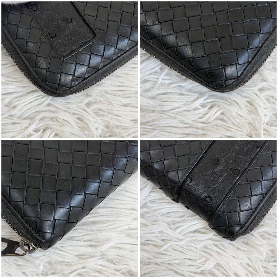 美品✨ボッテガ 長財布 ラウンド オーストリッチ ブラック/黒 イントレチャート