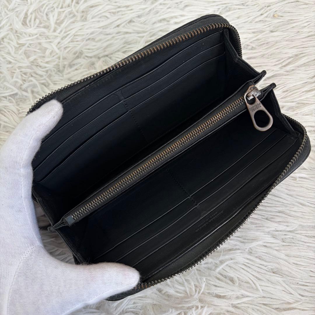 美品✨ボッテガ 長財布 ラウンド オーストリッチ ブラック/黒 イントレチャート