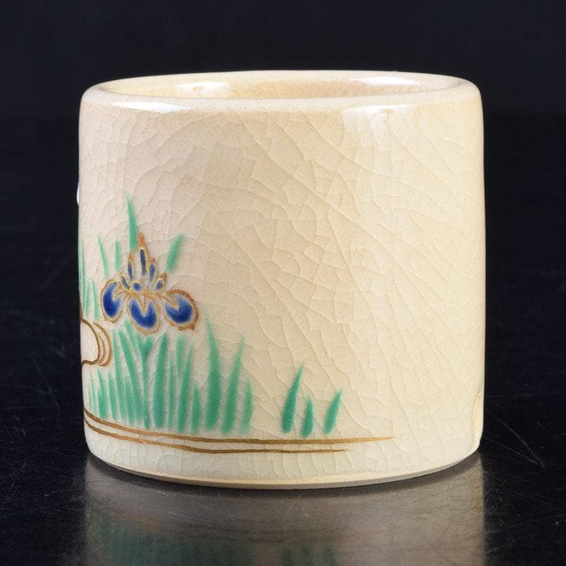 茶道具　京焼　色絵　菖蒲文　蓋置　在銘　V　8528