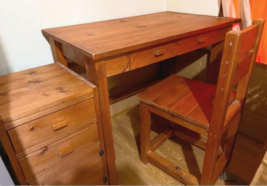 【アンティーク、カントリー】木製デスク•学習机•組み替え机★引き出し有り★無垢材