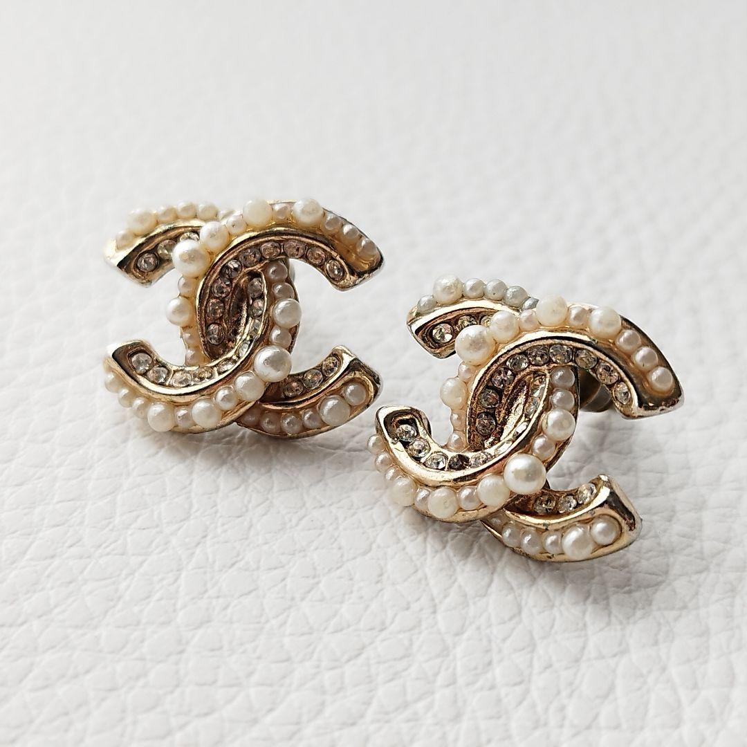 CHANEL　シャネル　ピアス　ココマーク　パール　ラインストーン　14A