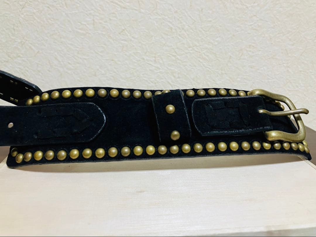 ナンバーナイン　レザーバングル　ブレスレット　ブラック　スエード　スタッズ　真鍮
