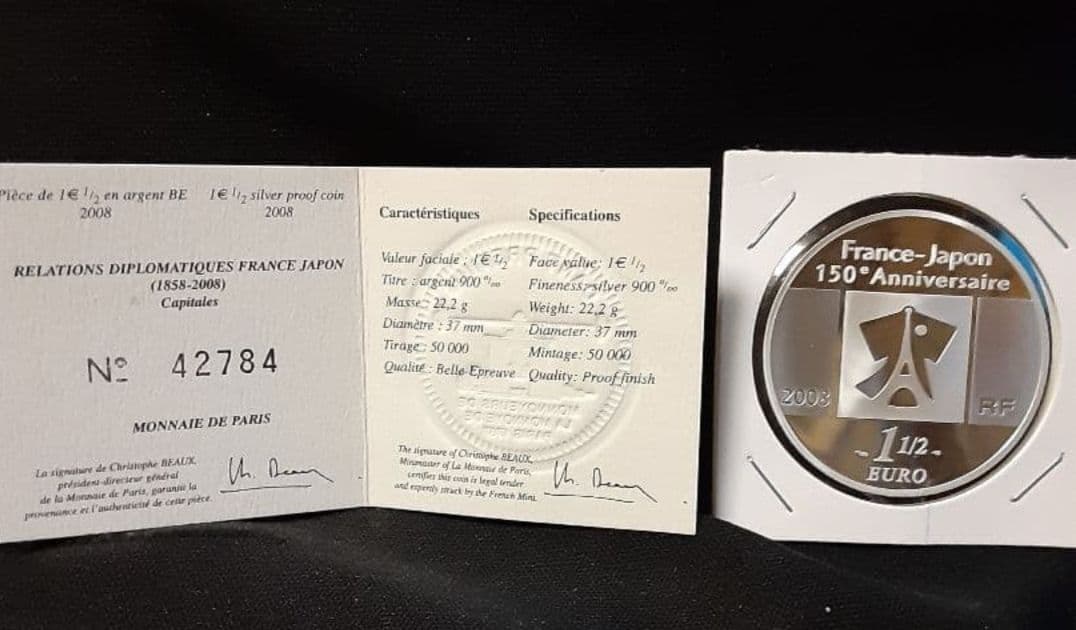 日仏交流150周年 フランス造幣局製 ユーロ銀貨 SILVER 900