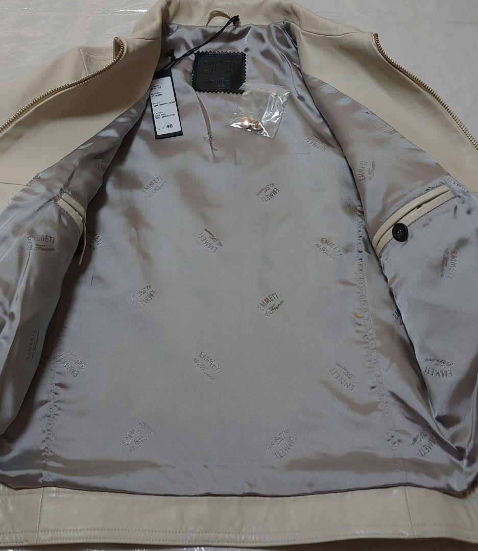 エンメティ GIACOMO 46 襟付き グレージュ ゴールド ナッパ レザー
