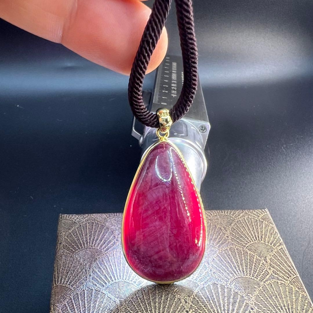 天然無処理大粒ルビーインゾイサイト しずく形ペンダントトップS925 海外鑑定書