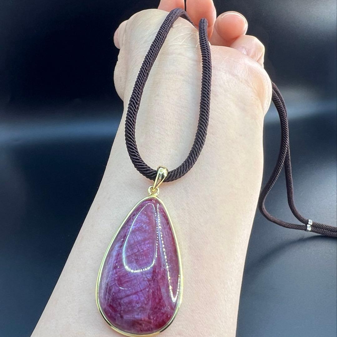 天然無処理大粒ルビーインゾイサイト しずく形ペンダントトップS925 海外鑑定書