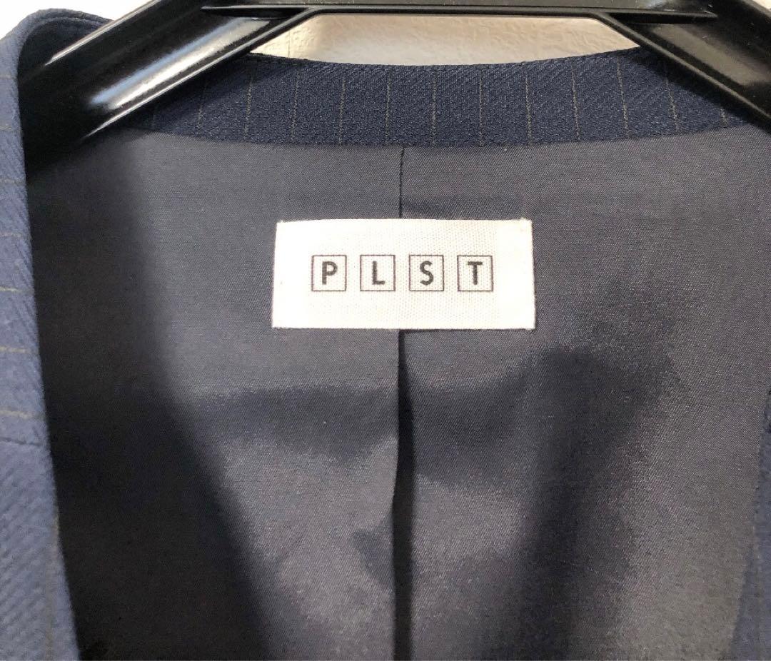 〈美品〉PLSTノーカラーセットアップ パンツスーツ 上M 下L ネイビー