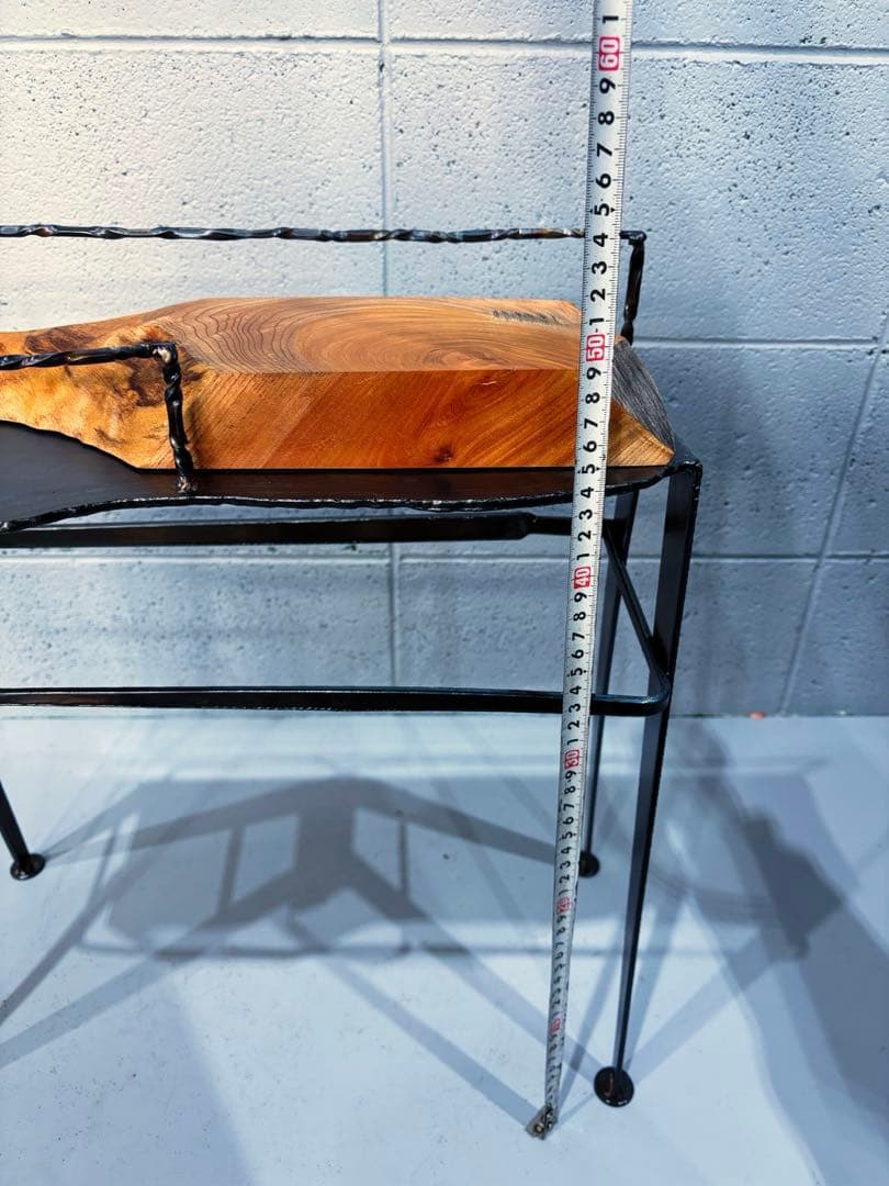 欅材サイドテーブル　鉄家具　アイアンシェルフ　コーヒーテーブル　観葉植物置き台