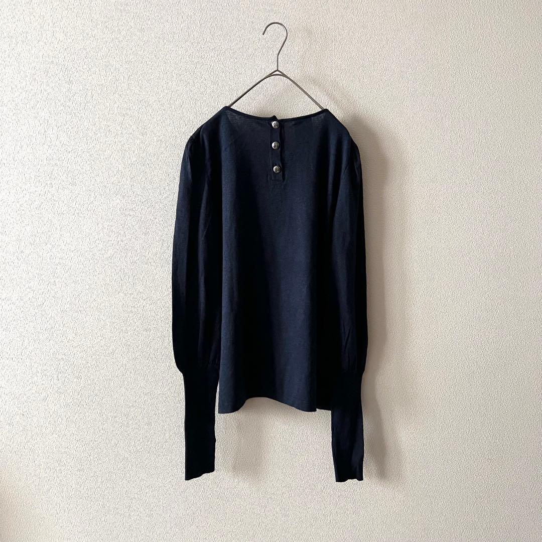 CHANEL カシミヤ シルク ココマークボタン 長袖ニット ネイビー 42XL
