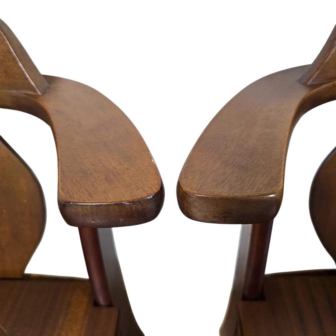 木製 ダイニングチェア 肘付き ハート背もたれ 板座 2脚セット ヴィンテージ