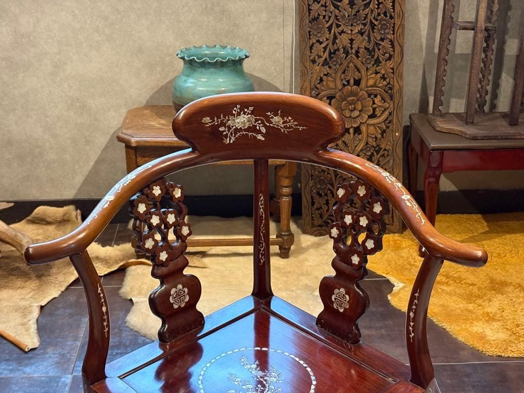 希少　サイドチェア　螺鈿細工 唐木家具 椅子 チェア アームチェア　NZ