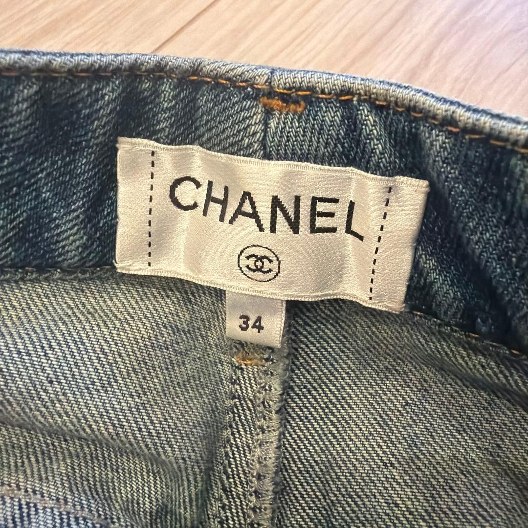 CHANEL 花柄デニムパンツ ストレート