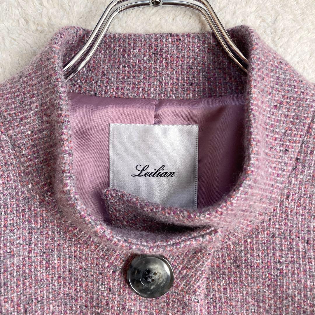 極美品・近年✨レリアン　ツイード比翼スタンドカラーハーフコート　カシミヤ100%