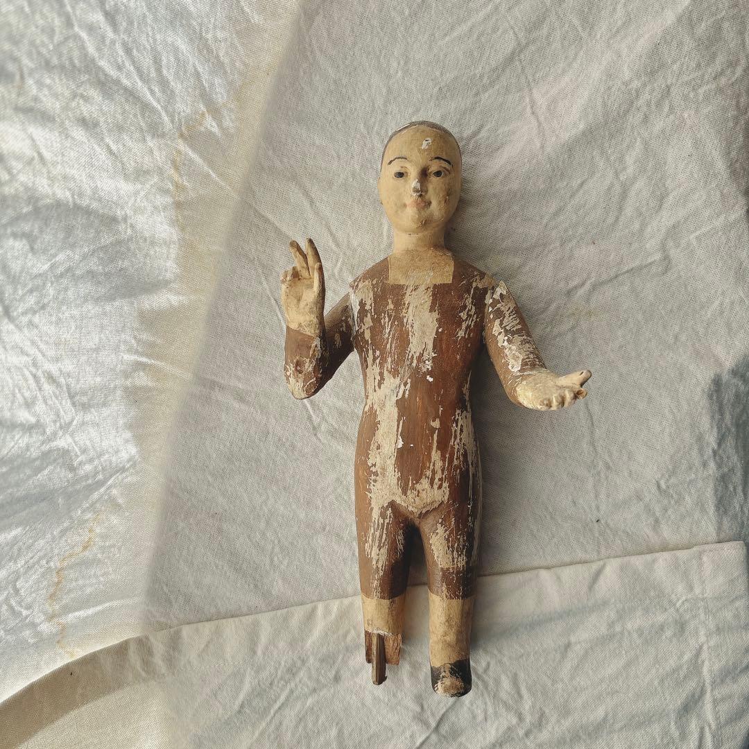 木彫彩色　幼子キリスト像　聖品　ブロカント　フランス　アンティーク