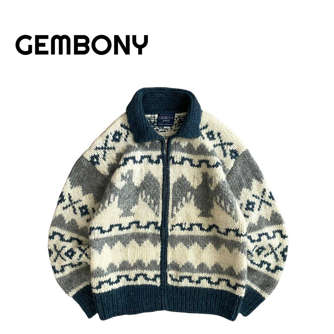 【美品】GEMBONY 90s フルジップ カウチンニット 襟付き カーディガン