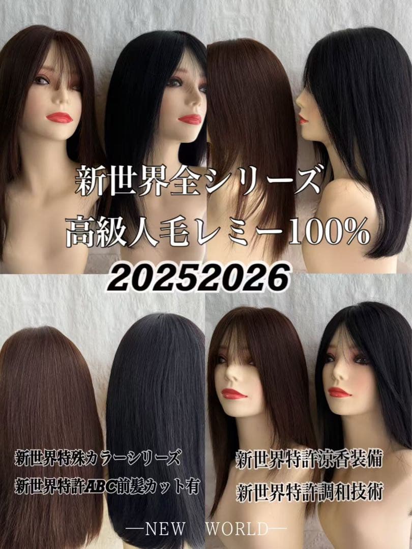 20252026新世界　人毛100%　フルウィッグ　ブラウン　医療ウィッグ