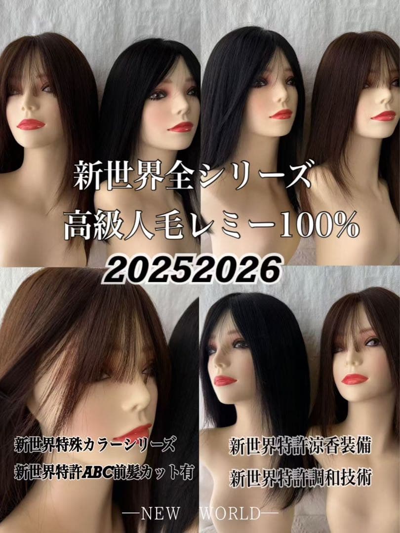20252026新世界　人毛100%　フルウィッグ　ブラウン　医療ウィッグ