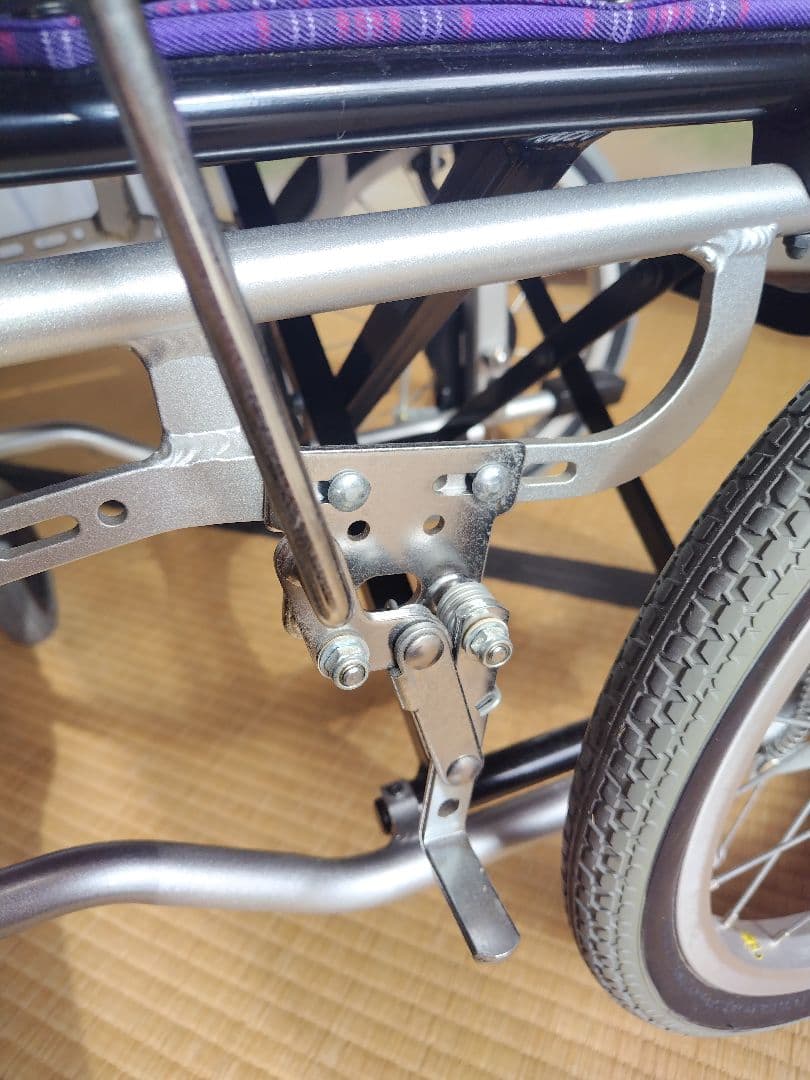 カワムラ　KAJ402SB 紫色チェック柄 介助用車椅子