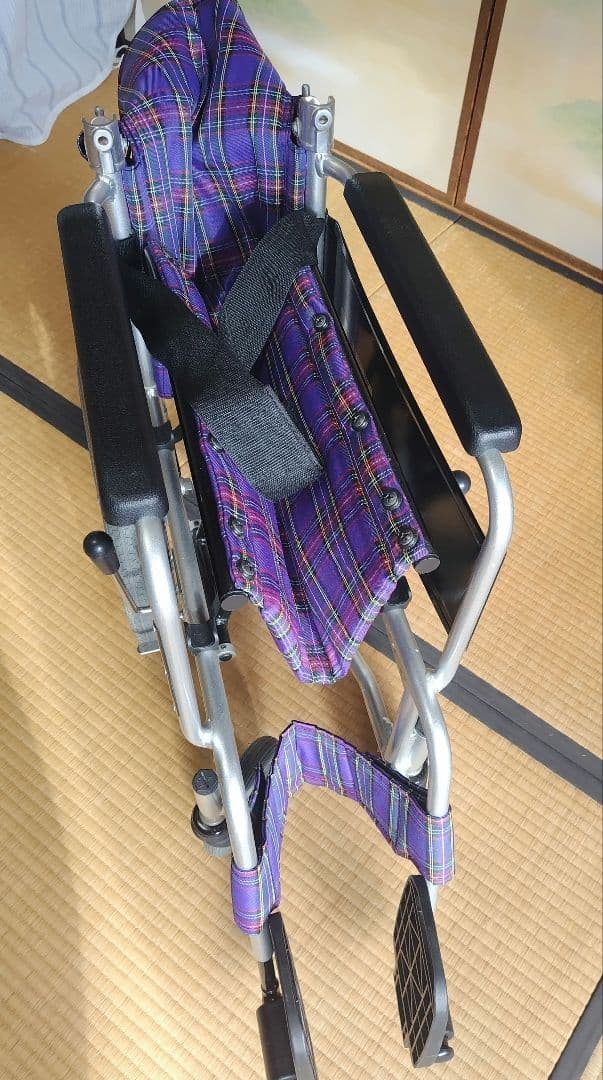 カワムラ　KAJ402SB 紫色チェック柄 介助用車椅子