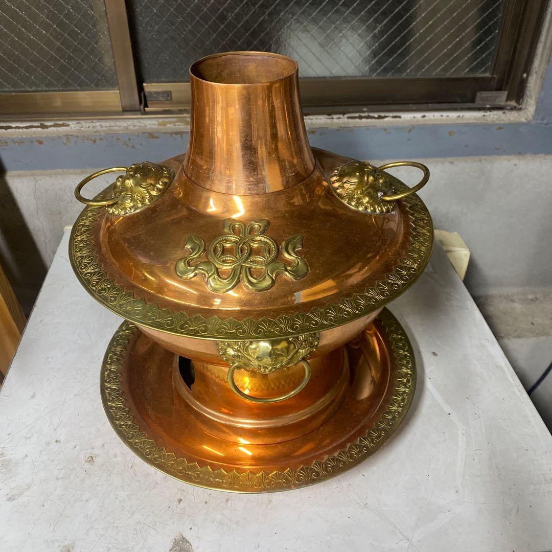 【TS11222】銅製 神仙炉 蝙蝠手 火鍋 しゃぶしゃぶ鍋　直径27cm