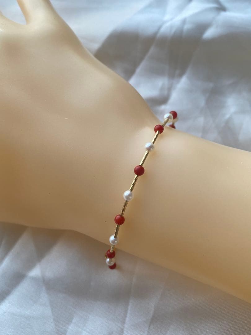 専用ページ　あこや真珠➕珊瑚　3-3.5mm K18パールブレスレット