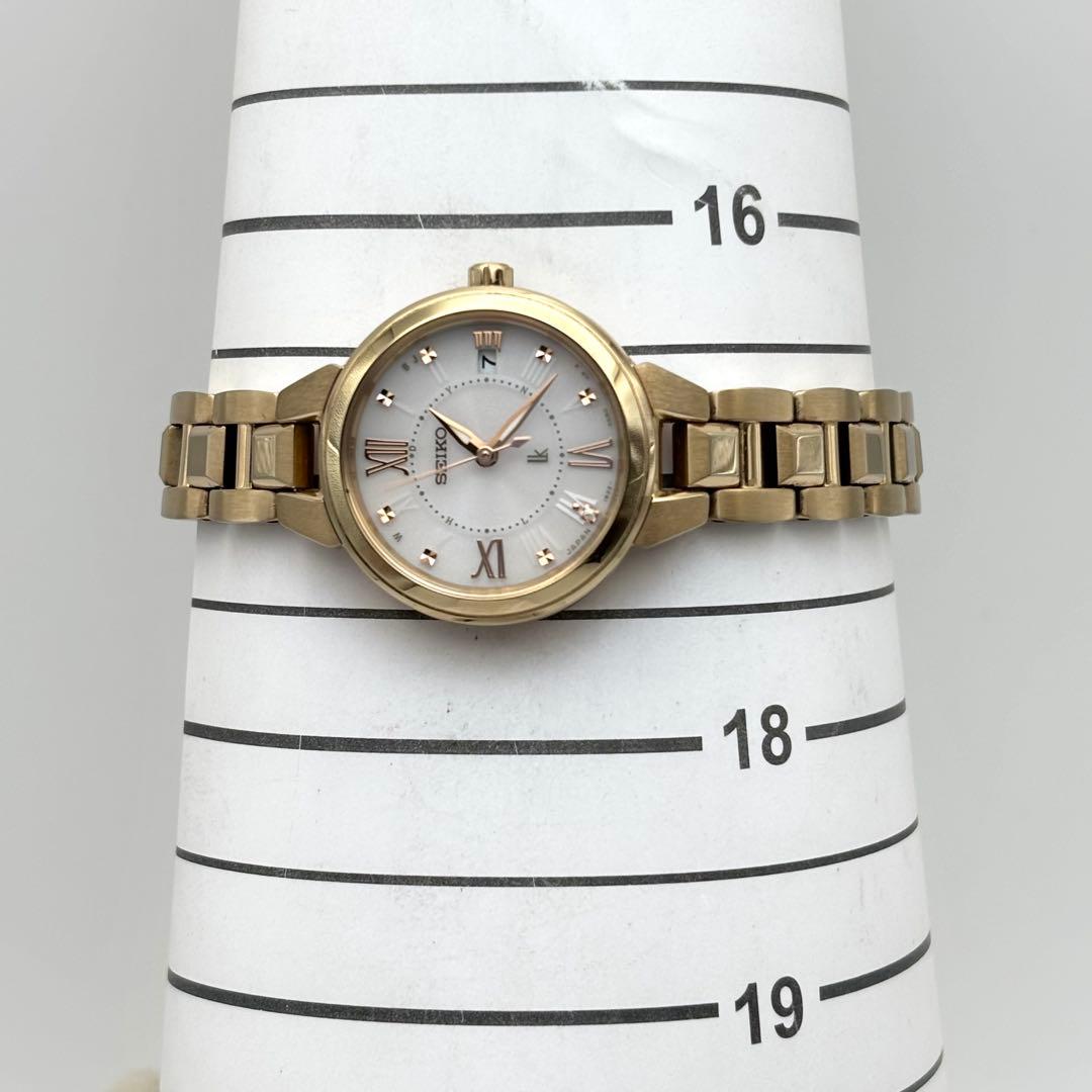 【美品】セイコー ルキア レディース 腕時計 1Pダイヤ ソーラー ゴールド系