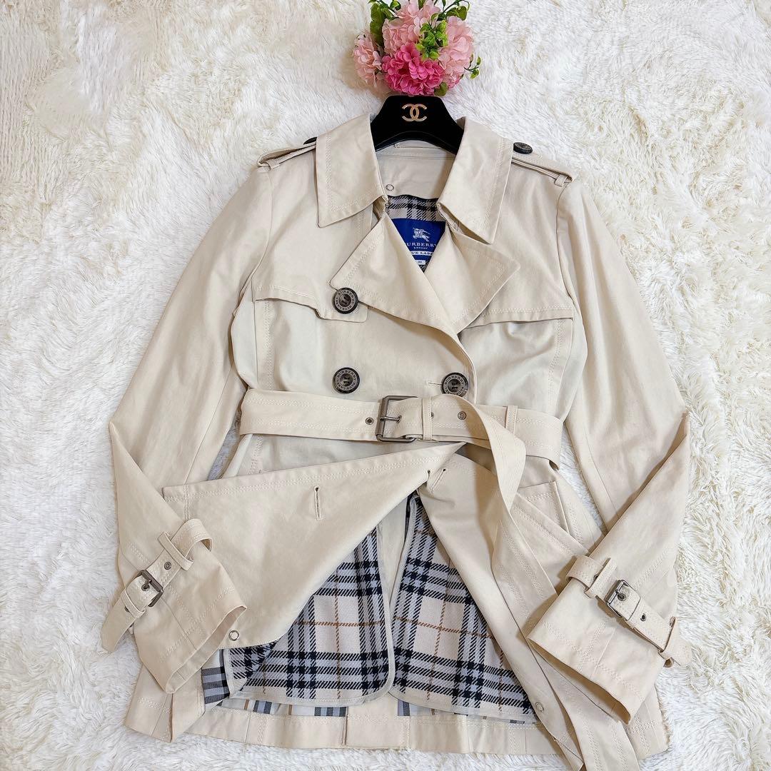 バーバリーブルーレーベル ミドル丈トレンチコート ライナー付　裏地ノバチェック