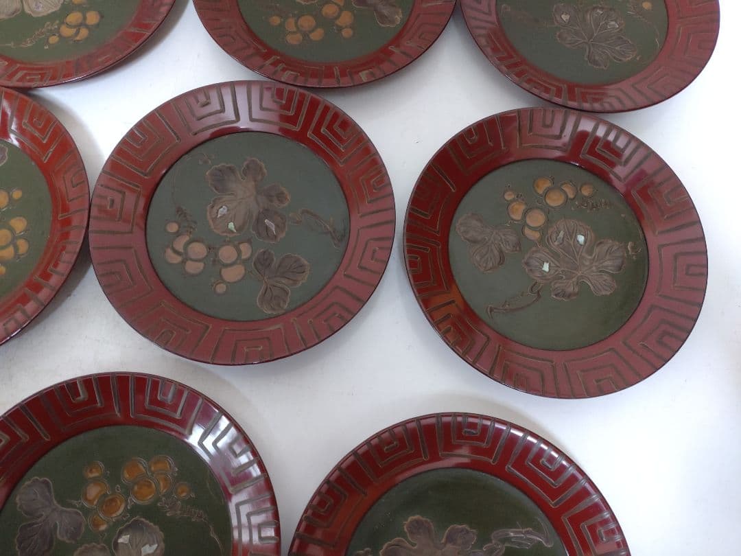 李朝 漆器 皿 螺鈿 11枚 美術 骨董 茶道具