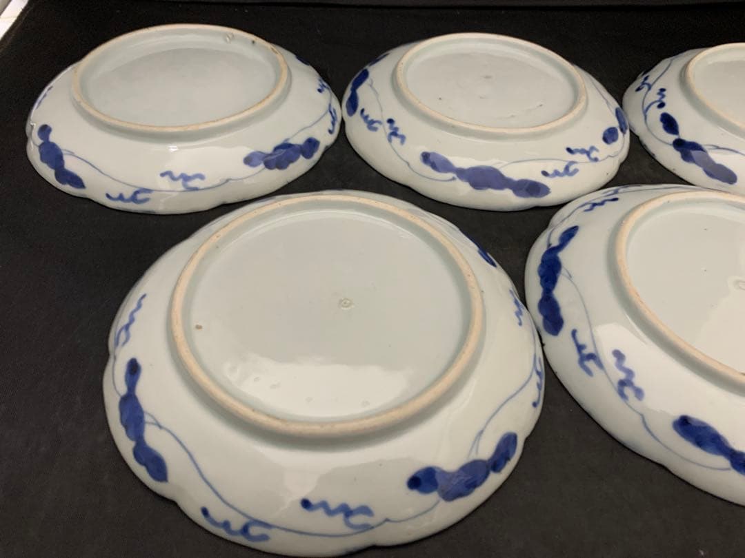 古伊万里　染付花輪型　六寸皿　古美術　5枚