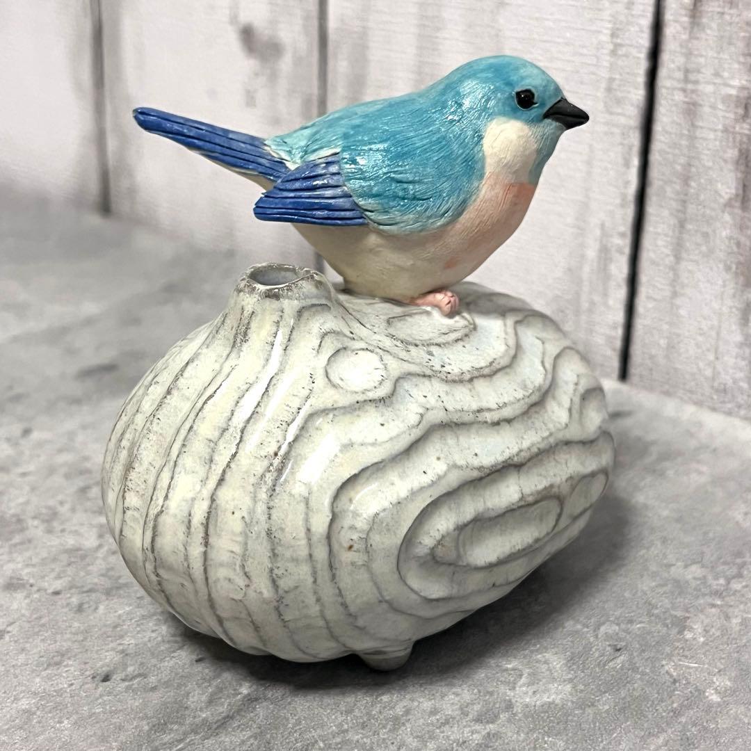 小鳥の一輪挿し　花瓶　ゆとり炉　青い鳥