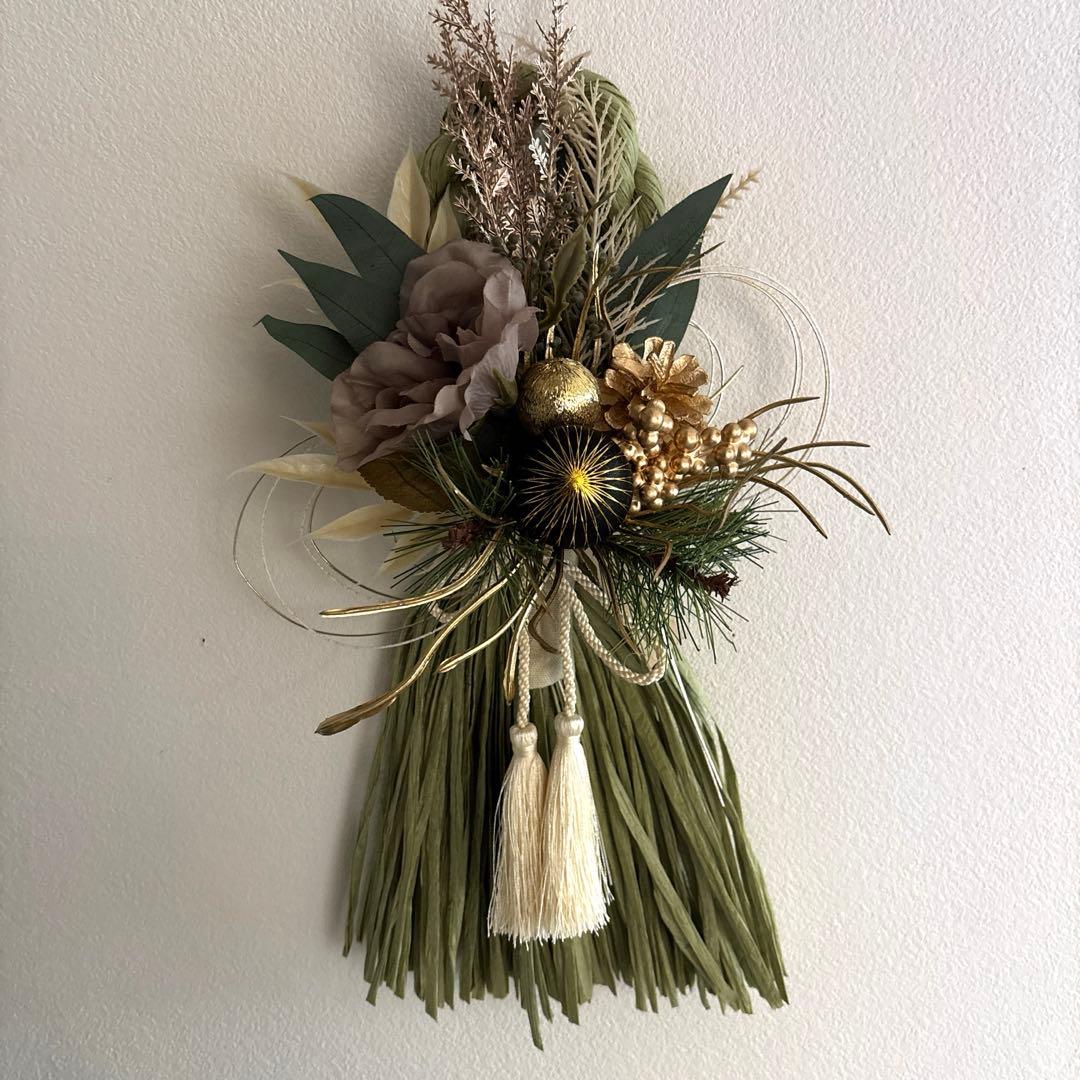 断捨離中です！　フラワーリース＊　大きめ　しめ縄　洋風　グリーン