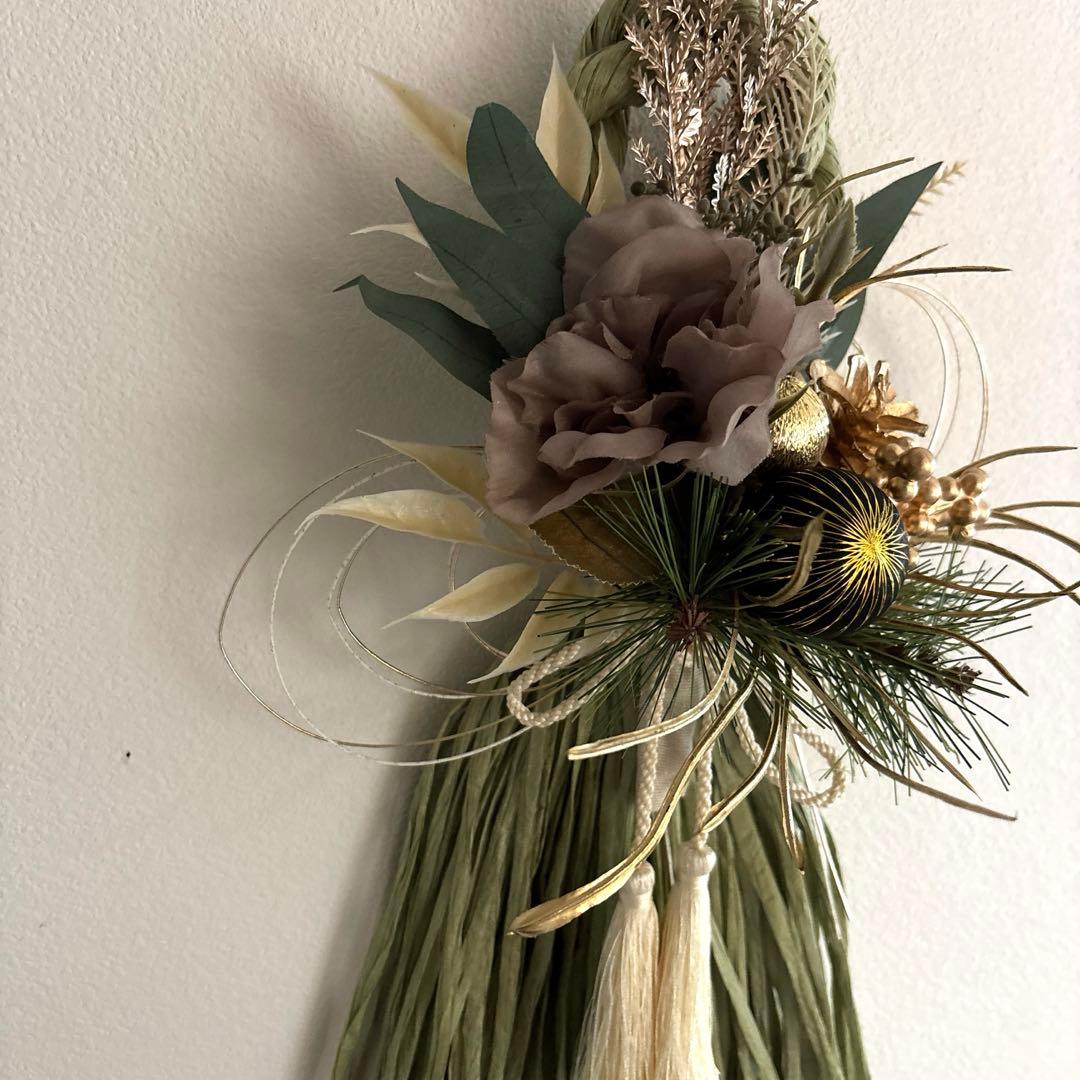 断捨離中です！　フラワーリース＊　大きめ　しめ縄　洋風　グリーン