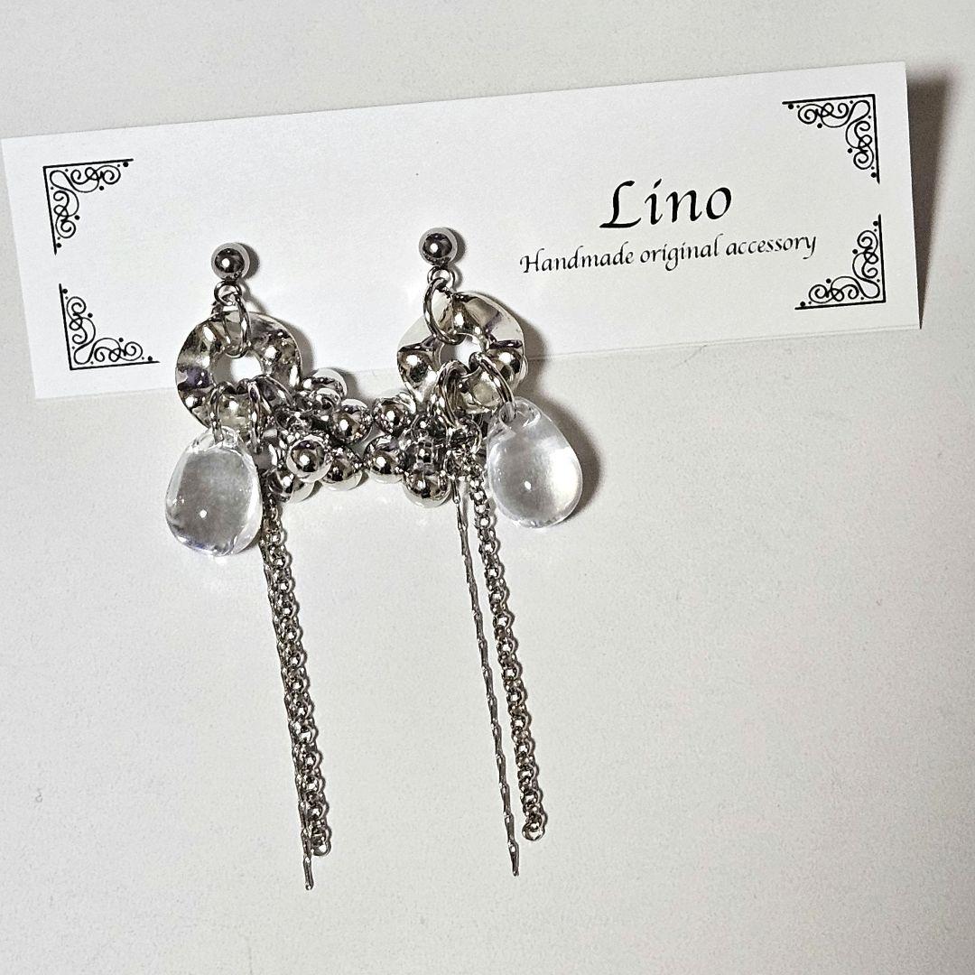 じゃらじゃらピアス 金属アレルギー対応 シルバーピアス クリアピアス